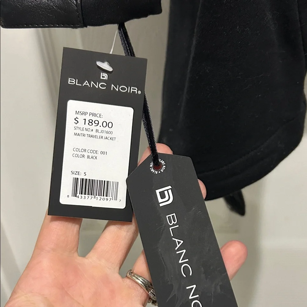 Black Hooded BLANC NOIR Jacket with Leather Accents & Hood **Brand New** - Picture 6 of 6